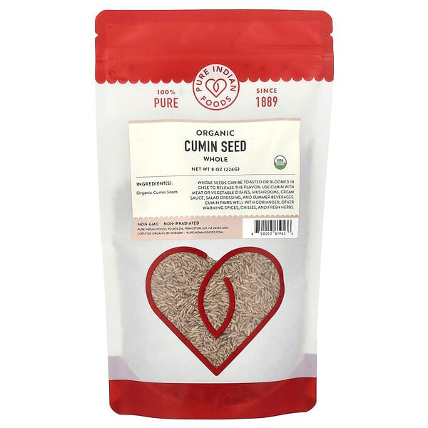 <img alt="Pure Indian Foods, Organic Cumin Seed, Whole, 8 oz (226 g)" title="Pure Indian Foods, Organic Cumin Seed, Whole, 8 oz (226 g),"