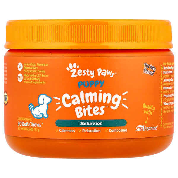<img alt="Zesty Paws, Puppy Calming Bites, For Dogs, Turkey, 90 Soft Chews, 5.5 oz (157 g)" title="Zesty Paws, Puppy Calming Bites, For Dogs, Turkey, 90 Soft Chews, 5.5 oz (157 g),"