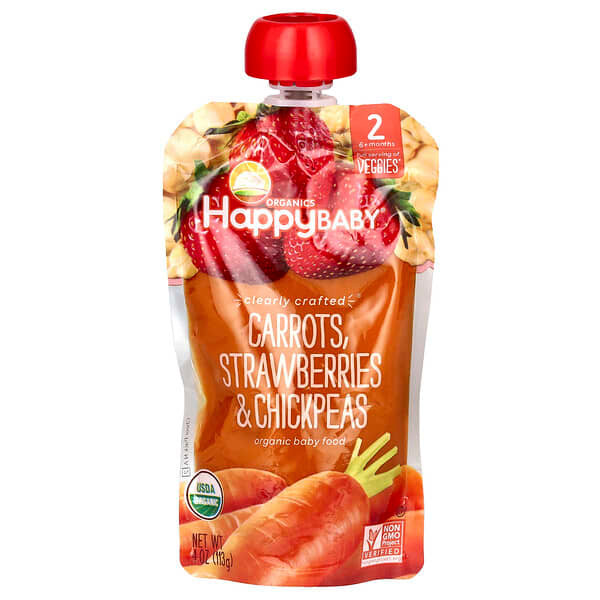 <img alt="Happy Family Organics, Happy Baby, Organic Baby Food, 6+ Months, Carrots, Strawberries & Chickpeas, 4 oz (113 g)" title="Happy Family Organics, Happy Baby, Organic Baby Food, 6+ Months, Carrots, Strawberries & Chickpeas, 4 oz (113 g),819573013672"