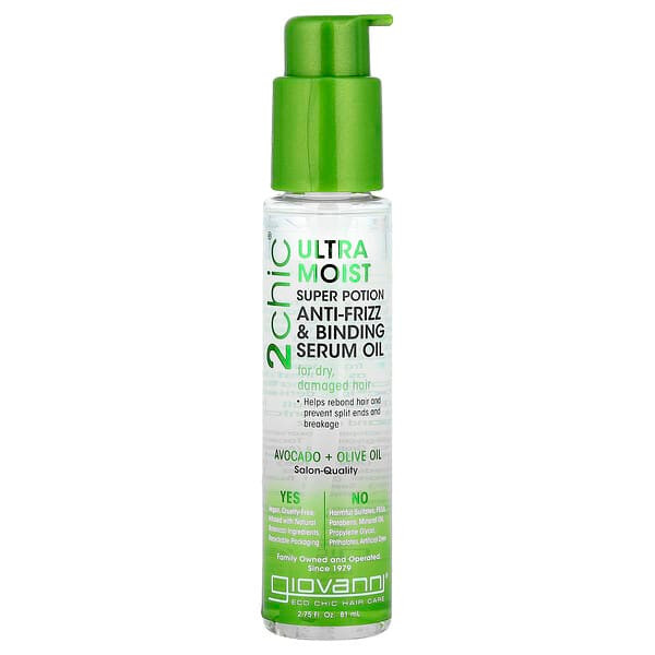 <img alt="Giovanni, 2chic, Ultra-Moist Super Potion Anti-Frizz & Binding Serum Oil, For Dry, Damaged Hair, Avocado + Olive Oil, 2.75 fl oz (81 ml)" title="Giovanni, 2chic, Ultra-Moist Super Potion Anti-Frizz & Binding Serum Oil, For Dry, Damaged Hair, Avocado + Olive Oil, 2.75 fl oz (81 ml),716237184030"