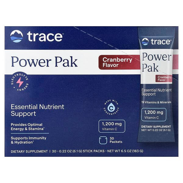 <img alt="Trace, Power Pak, Cranberry, 30 Packets, 0.22 oz (6.1 g) Each" title="Trace, Power Pak, Cranberry, 30 Packets, 0.22 oz (6.1 g) Each,878941001505"