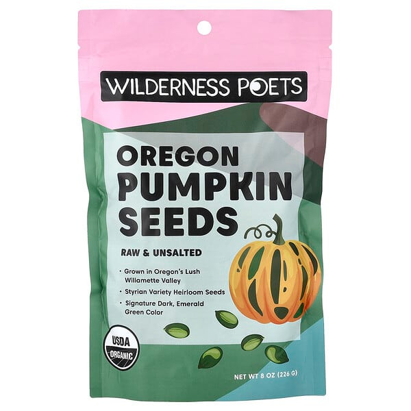 <img alt="Wilderness Poets, Organic Oregon Pumpkin Seeds, Raw & Unsalted, 8 oz (226 g)" title="Wilderness Poets, Organic Oregon Pumpkin Seeds, Raw & Unsalted, 8 oz (226 g),891617002729"