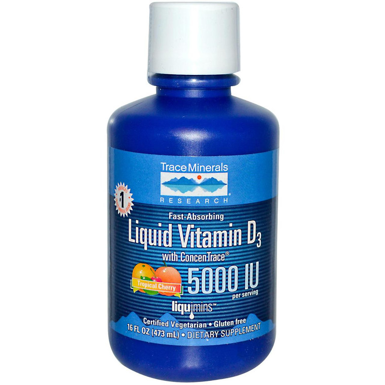 Trace Minerals Research Liquid Vitamin D3 with Ionic Trace Minerals Tropical Cherry -- 5000 IU - 16 fl oz