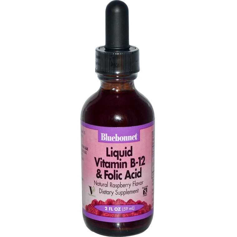 Bluebonnet Nutrition, Liquid Vitamin B-12 & Folic Acid, Natural Raspberry Flavor, 2 fl oz (59 ml)