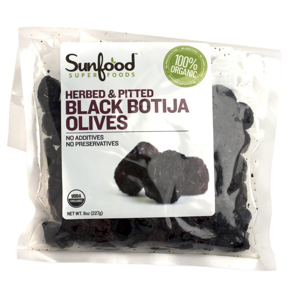 SunFood Organic Herbed Black Pitted Olives -- 8 oz
