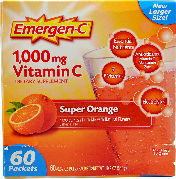 Emergen-C, Vitamin C Fizzy Drink Mix,  Super Orange - 1000 mg - 60 Packets