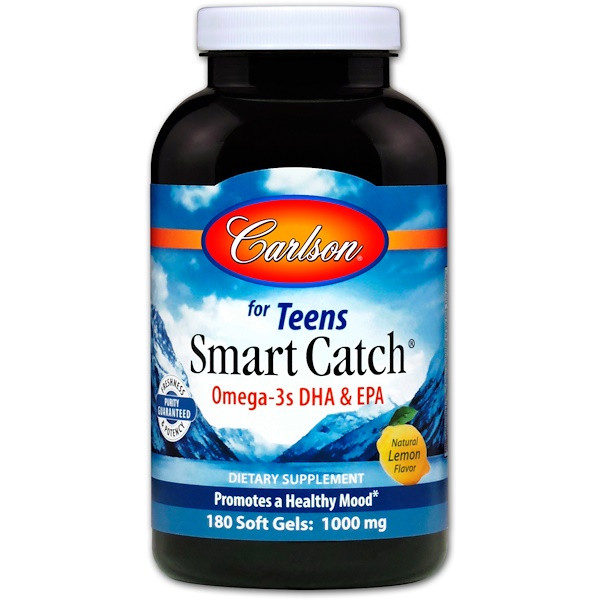 Carlson Labs, Smart Catch, For Teens Natural Lemon Flavor, 180 Soft Gels