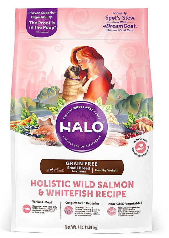 Halo Purely For Pets Spots Stew Healthy Weight for Small & Toy Breed Adult Dogs Whitefish & Salmon - 4 lbs