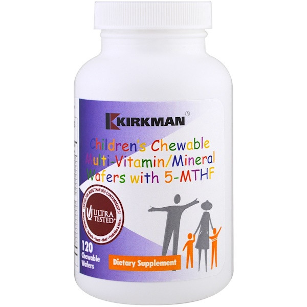 Kirkman Labs, Childrens Chewable Multi-Vitamin/Mineral Wafers With 5-MTHF, 120 Chewable Wafers