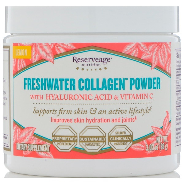 ReserveAge Nutrition, Freshwater Collagen Powder with Hyaluronic Acid & Vitamin C, Lemon, 3.03 oz (86 g)