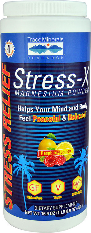 Trace Minerals Research Stress-X Magnesium Powder Dietary Supplement Raspberry Lemon -- 16.9 oz