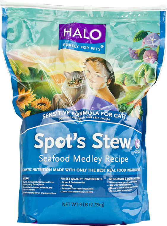 Halo Purely For Pets, Spots Stew Sensitive Formula For Cats, Seafood Medley - 6 lbs