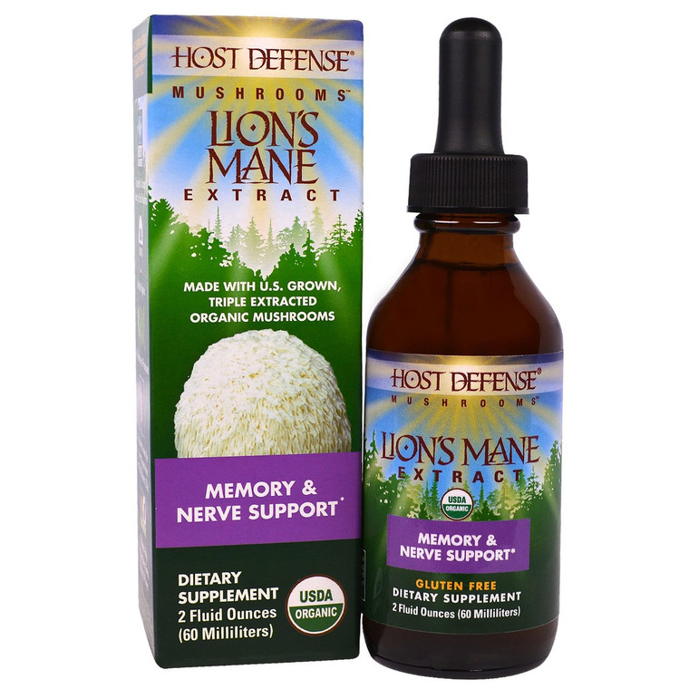 Fungi Perfecti, Host Defense Mushrooms, Organic Lions Mane Extract, Memory & Nerve Support, 2 fl oz (60 ml)