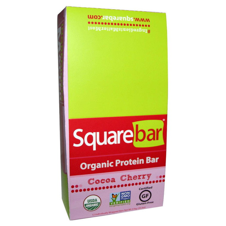 Square Organics, Organic Protein Bar, Chocolate Coated Cherry, 12 Bars, 1.7 oz (48 g) Each