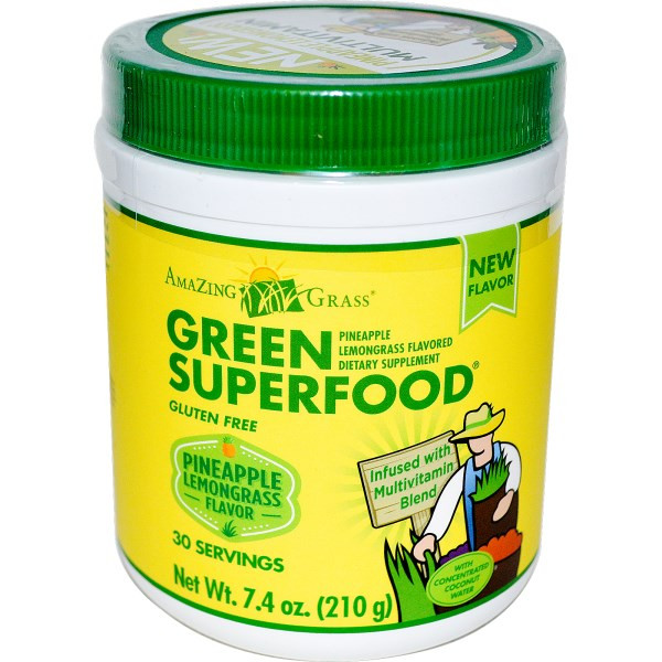 Amazing Grass, Green Superfood, Multivitamin, Pineapple Lemongrass, 7.4 oz (210 g)