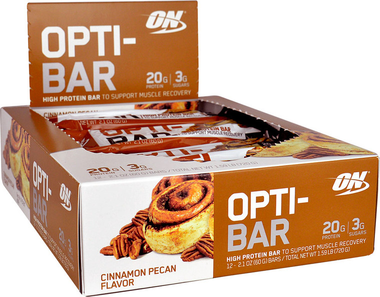Optimum Nutrition, Opti-Bar High Protein Bar, Cinnamon Pecan, 12 Bars, 2.1 oz (60 g) Each
