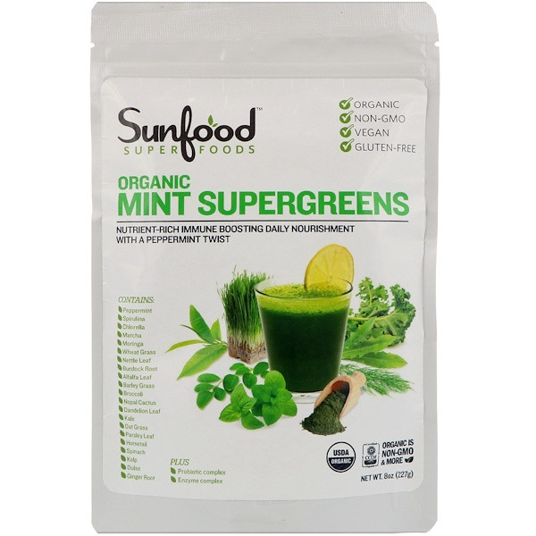 Sunfood, Organic Mint Supergreens, 8 oz (227 g)