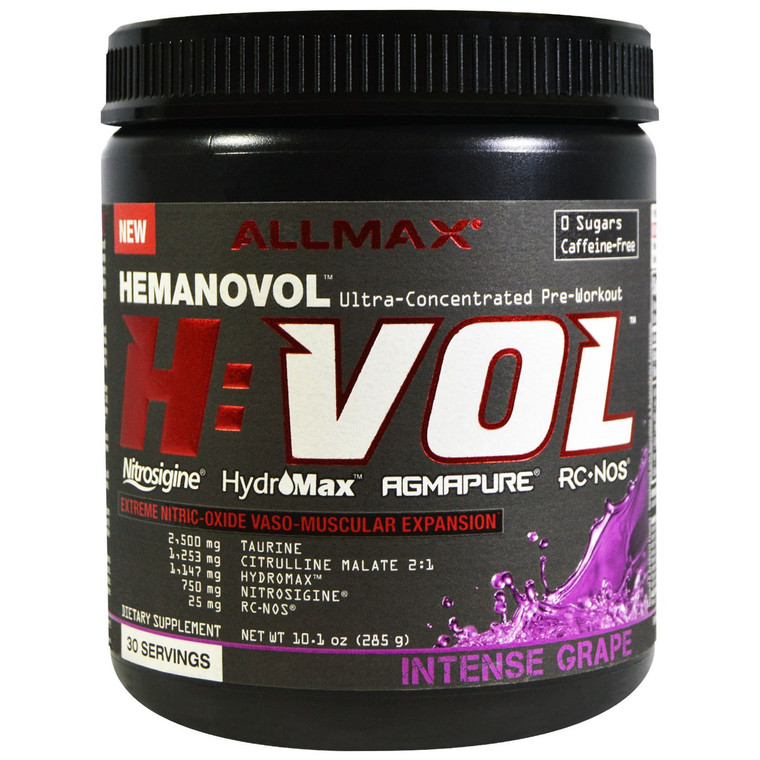 ALLMAX Nutrition, H:VOL, Nitric Oxide Pre-Workout + Vascular Blood Volumizer Intense Grape, 10.1 oz (285 g)