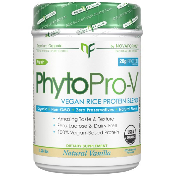 NovaForme, PhytoPro-V, Certified USDA Raw Organic Premium Vegan Rice Protein, Vanilla, 1.28 lbs (580 g)