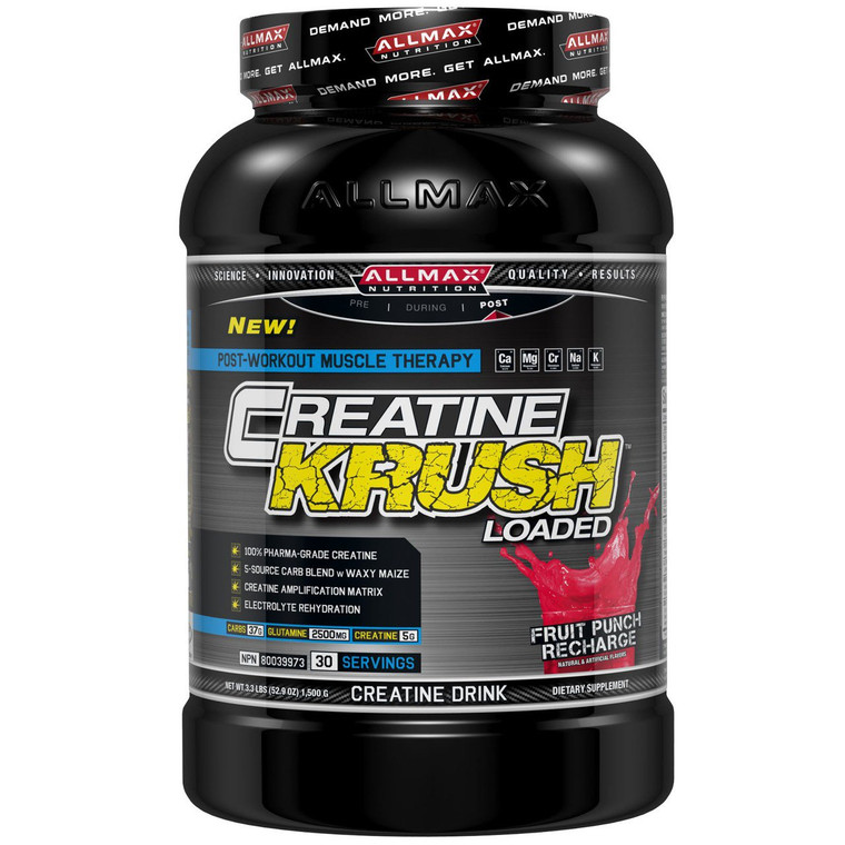ALLMAX Nutrition, Creatine Krush Loaded, 100% Pharma-Grade Creatine + L-Glutamine + Electrolyte Rehydration, Fruit Punch, 3.3 lbs (1500 g)