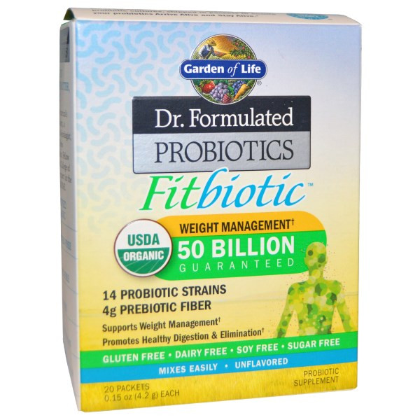 Garden of Life, Organic, Dr. Formulated Probiotics Fitbiotic, Unflavored, 20 Packets, 0.15 oz (4.2 g) Each