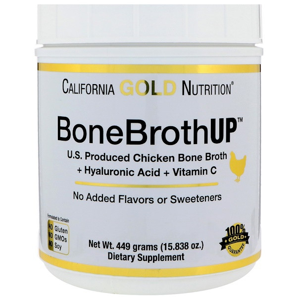 California Gold Nutrition, Chicken Bone Broth Up Protein, Skin, Hair & Nail Health with Hyaluronic Acid, Vitamin C, 15.838 oz (449 g)
