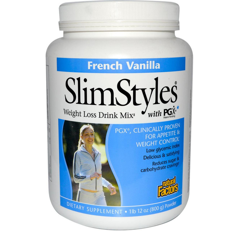 Natural Factors, Slim Styles, Weight Loss Drink Mix with PGX, French Vanilla, 1 lb 12 oz (800 g) Powder