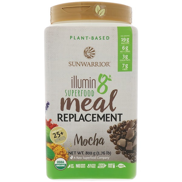 Sunwarrior, Illumin8, Plant-Based Organic Superfood Meal Replacement, Mocha, 1.76 lb (800 g)