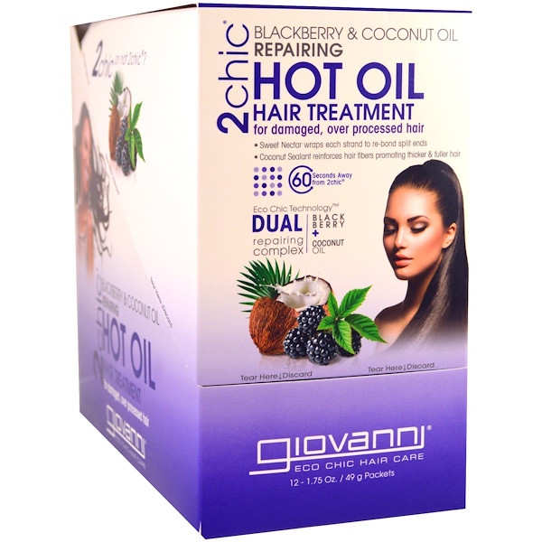 Giovanni, 2chic, Repairing Hot Oil Hair Treatment, Blackberry + Coconut Oil, 12 Packets, 1.75 oz (49 g) Each (Discontinued Item)