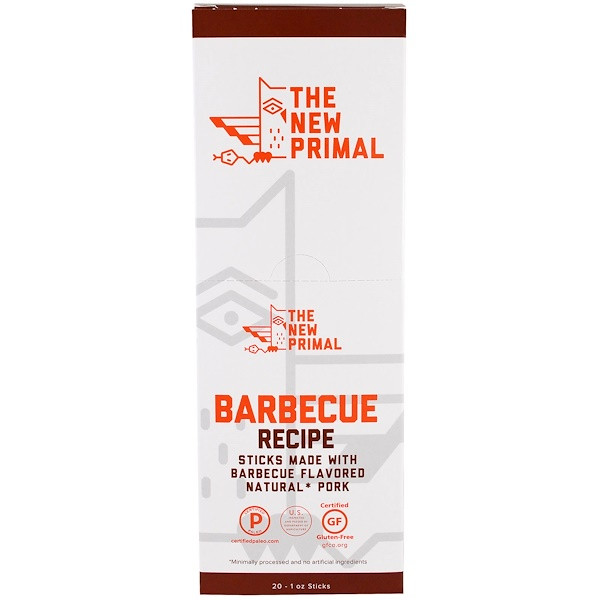 The New Primal, Natural Pork Sticks, Barbecue Flavored, 20 Sticks, 1 oz Each