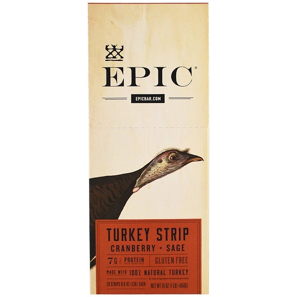 Epic Bar, Turkey Strip Cranberry + Sage, 20 Strips 0.8 oz (23 g) Each