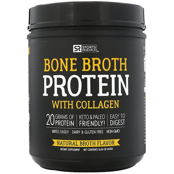 Sports Research, Bone Broth Protein with Collagen, Natural Broth, 16.04 oz (455 g)