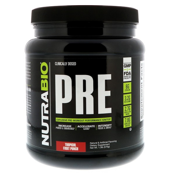 NutraBio Labs, PRE-Workout, Tropical Fruit Punch, 1.3 lb (570 g)