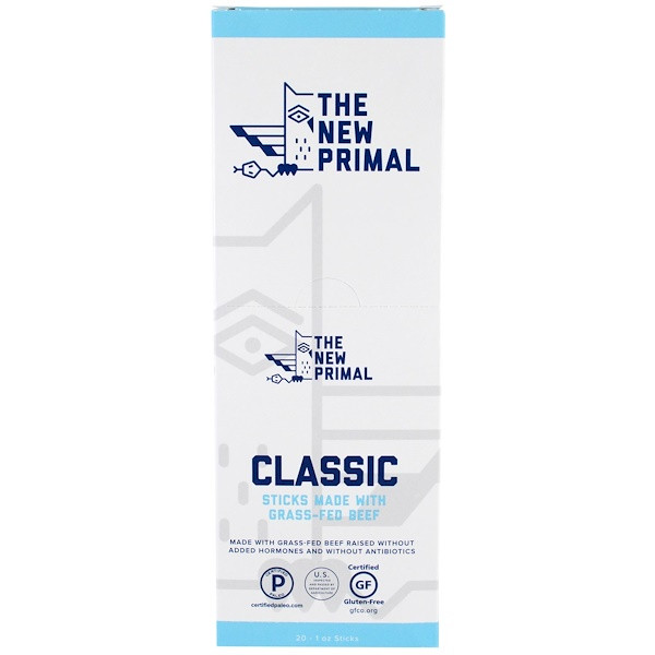 The New Primal, Grass-Fed Beef Sticks, Original, 20 Sticks, 1 oz Each