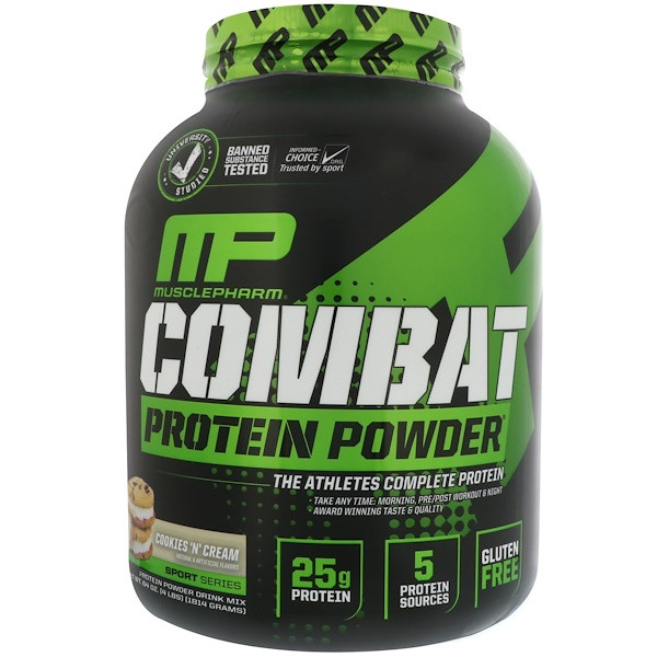 MusclePharm, Combat Protein Powder, Cookies 'N' Cream, 4 lbs (1814 g)