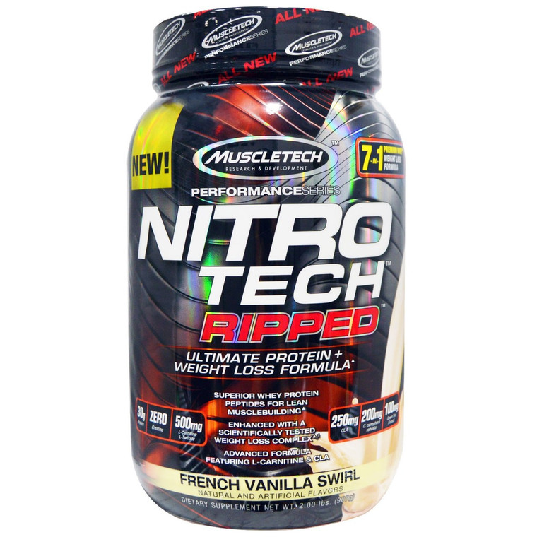 Muscletech, Nitro tech, Ripped, Ultimate Protein + Weight Loss Formula, French Vanilla Swirl, 2.00 lbs (907 g)