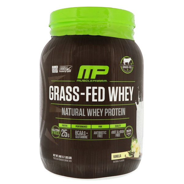 MusclePharm Natural, Grass-Fed Whey Protein, Vanilla, 1.85 lbs (840 g)