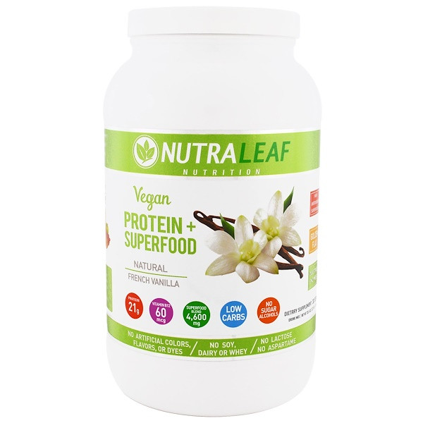 NutraLeaf Nutrition, Vegan Protein + Superfood, Natural French Vanilla, 35.4 oz (1005 g)