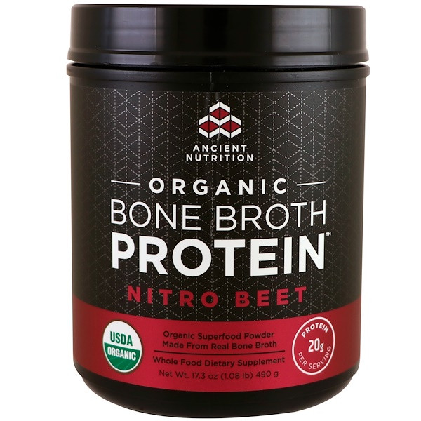 Dr. Axe / Ancient Nutrition, Organic Bone Broth Protein, Nitro Beet, 17.3 oz (490 g)