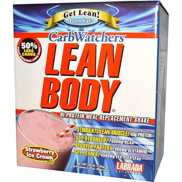 Labrada Nutrition, Lean Body, Hi-Protein Meal Replacement Shake, Strawberry Ice Cream, 20 Packets, 2.29 oz (65 g) Each