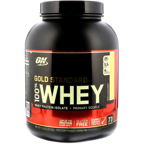 Optimum Nutrition, Gold Standard, 100% Whey, Vanilla Ice Cream, 5 lbs (2.27 kg)