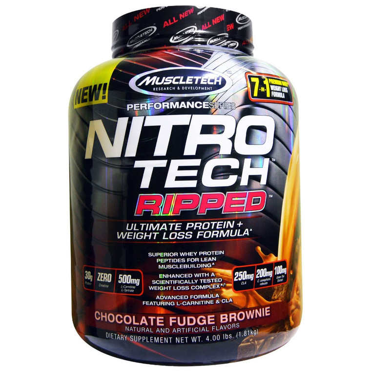 Muscletech, Nitro Tech Ripped, Ultimate Protein + Weight Loss Formula, Chocolate Fudge Brownie, 4 lbs (1.81 kg)