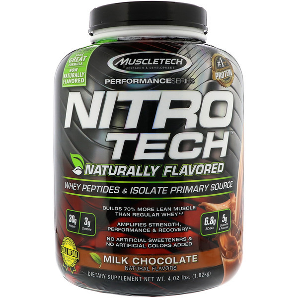 Muscletech, Nitro Tech, Naturally Flavored Whey Peptides & Isolate Primary Source, Milk Chocolate, 4.02 lbs (1.82