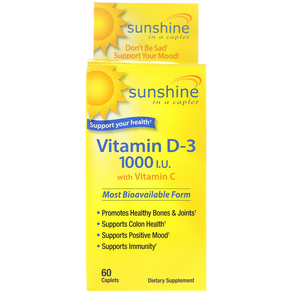 Sunshine, Vitamin D-3 with Vitamin C, 1000 IU, 60 Caplets