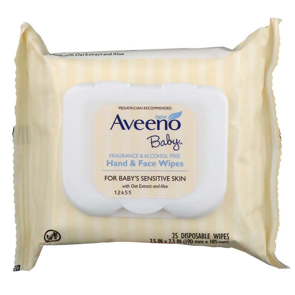3 PACK of Aveeno, Baby Hand & Face Wipes, 25 Disposable Wipes