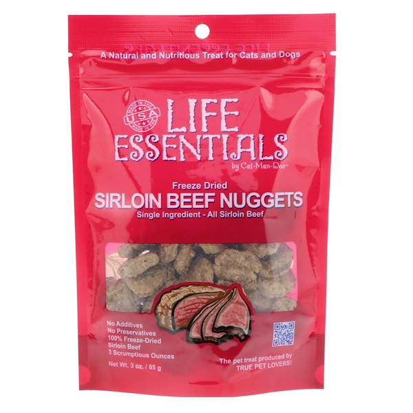 Cat-Man-Doo, Life Essentials, Freeze Dried Sirloin Beef Nuggets, For Cats & Dogs, 3 oz (85 g)