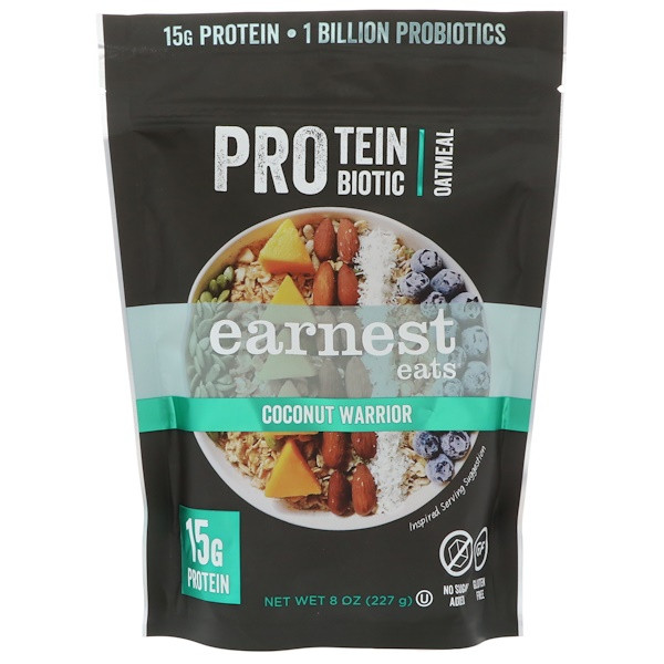 3 PACK of Earnest Eats, Protein Probiotic Oatmeal, Coconut Warrior, 8 oz (227 g)