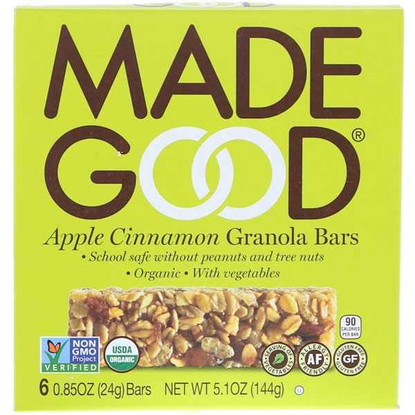 3 PACK of MadeGood Organic Granola Bars Gluten Free Apple Cinnamon -- 6 Bars
