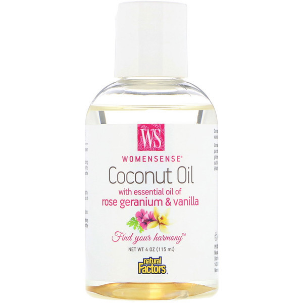 3 PACK OF Natural Factors, WomenSense, Coconut Oil with Essential Oil of Rose Geranium & Vanilla, 4 oz (115 ml)