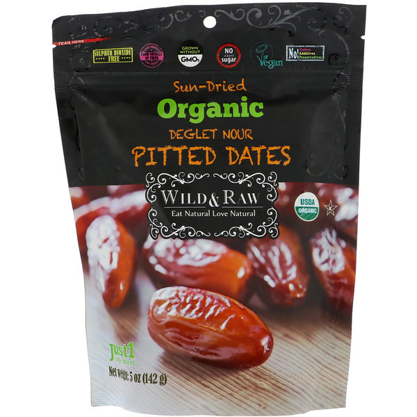 3 PACK of Natures Wild Organic, Wild & Raw, Sun-Dried, Organic Deglet Noor Pitted Dates, 5 oz (142 g)